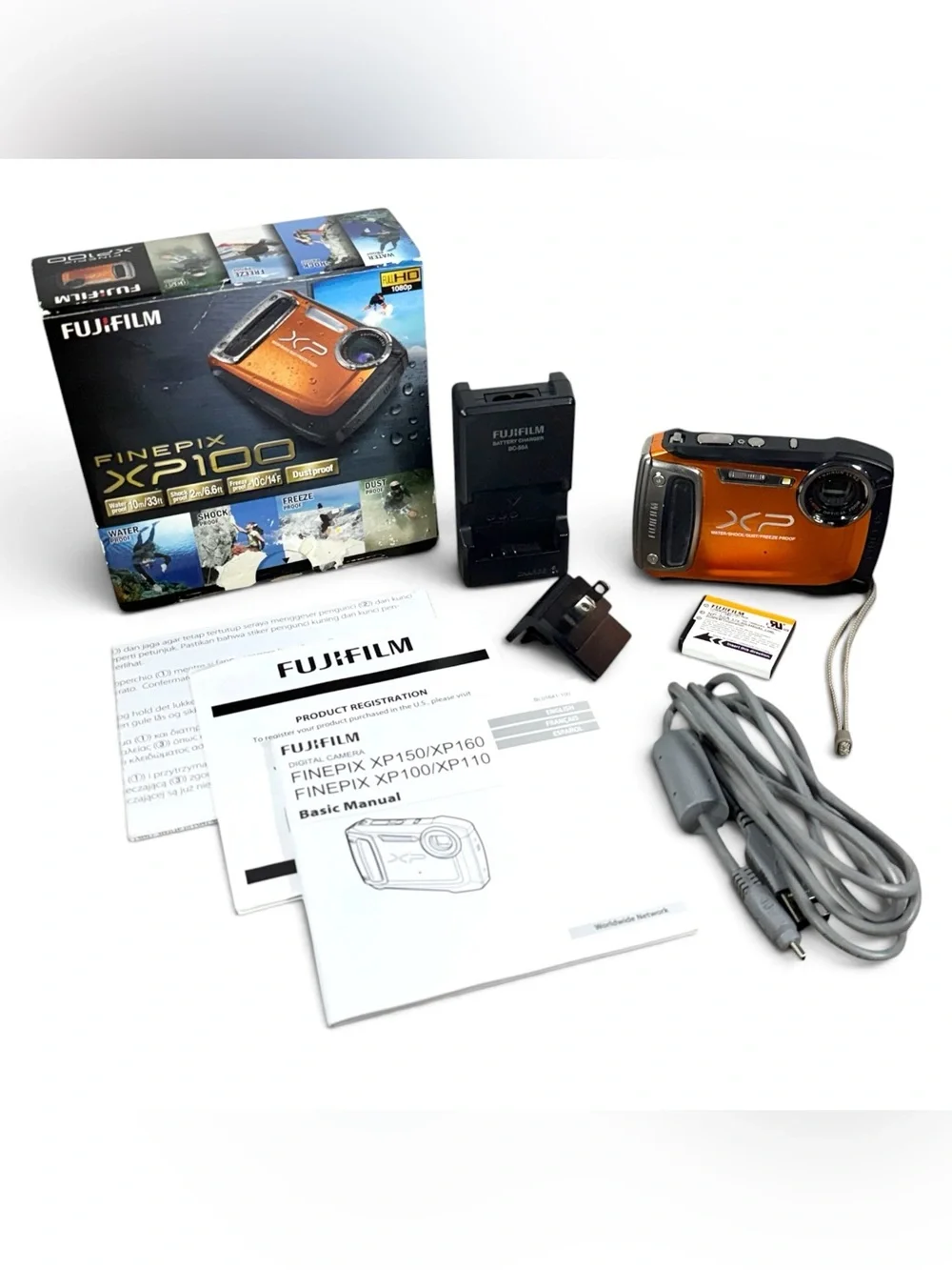 Fujifilm FinePix XP100 14.4MP Digital Camera Orange W/Box, AV Cord, & Charger